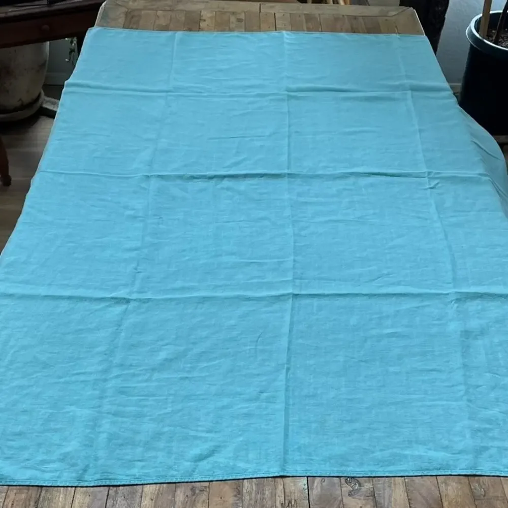 Teal Blue Linen Tablecloth 48